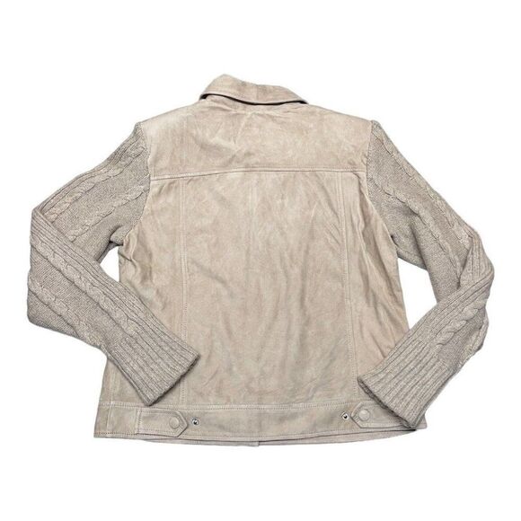 ecru Academia Suede Sweater Knit Jean Jacket Chamois Leather Wool Luxury - Picture 8 of 9